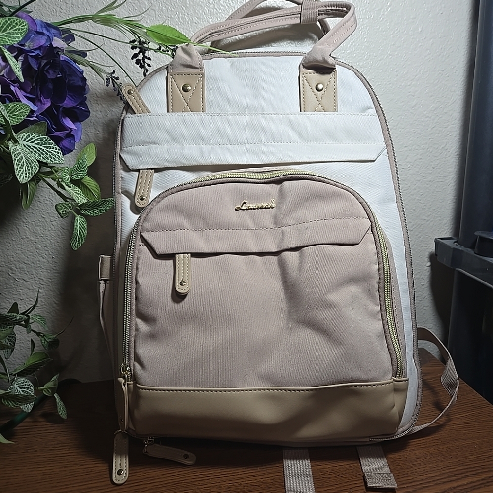 Tan and White Laptop Bag with Durable Design